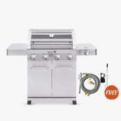 41847NG | Stainless Natural/Propane Gas Grill -Monument Grills 41847ng stainless naturalpropane gas grill4 burner grill41847ng natural gas conversion kit free rotisserie kit 9412411